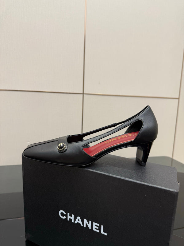 CC 26P Slingback 5cm Black Lambskin Patent Leather 791605