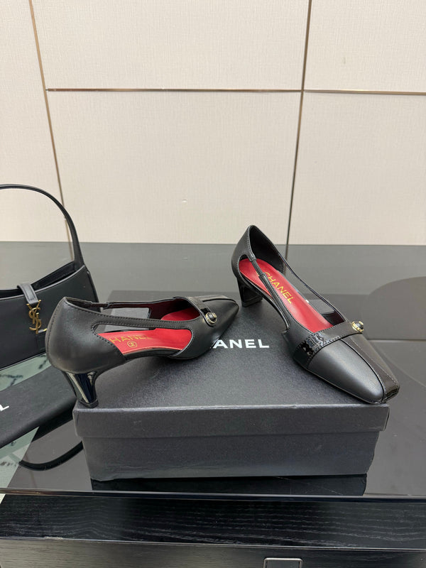 CC 26P Slingback 5cm Black Lambskin Patent Leather 791605
