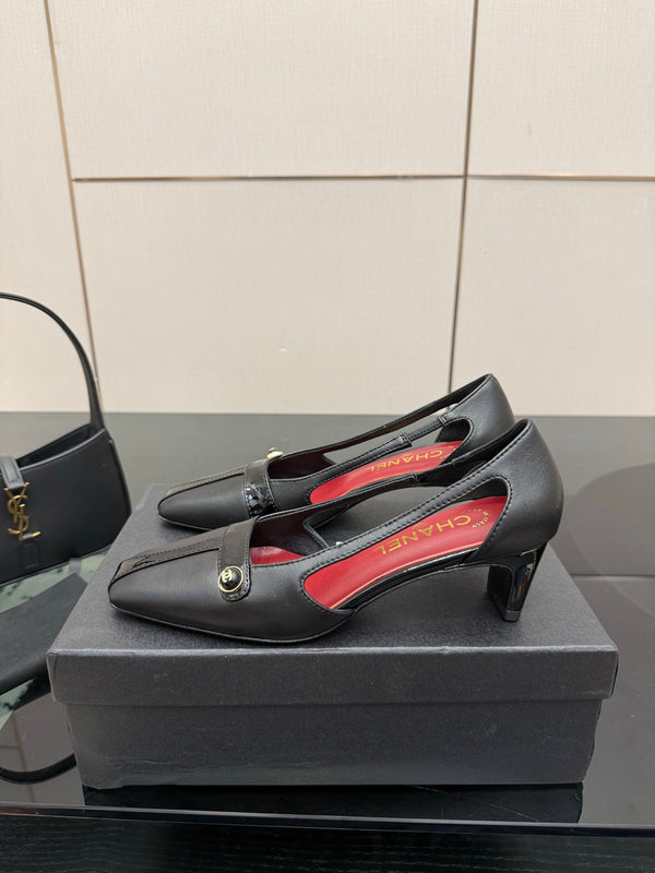 CC 26P Slingback 5cm Black Lambskin Patent Leather 791605