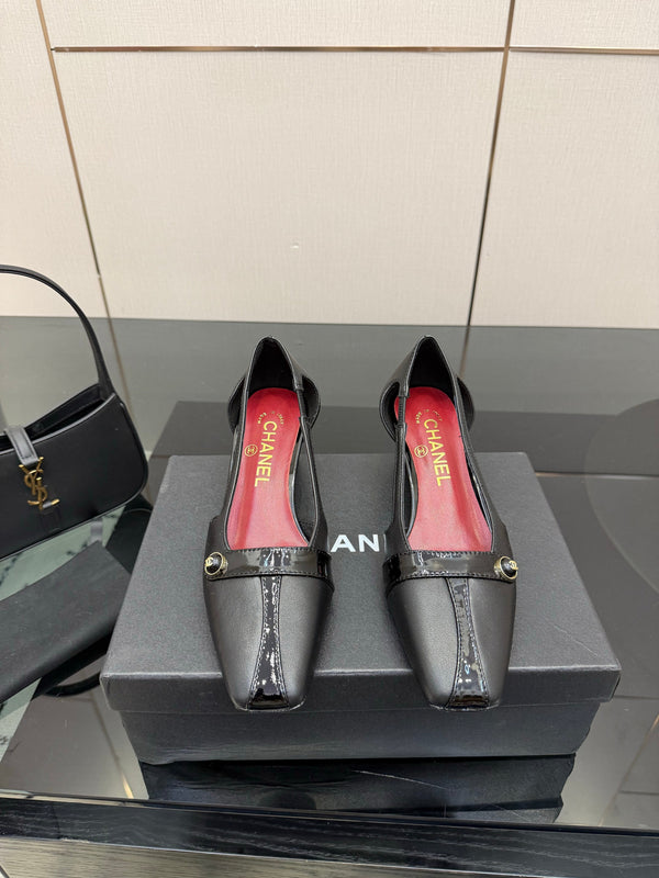 CC 26P Slingback 5cm Black Lambskin Patent Leather 791605