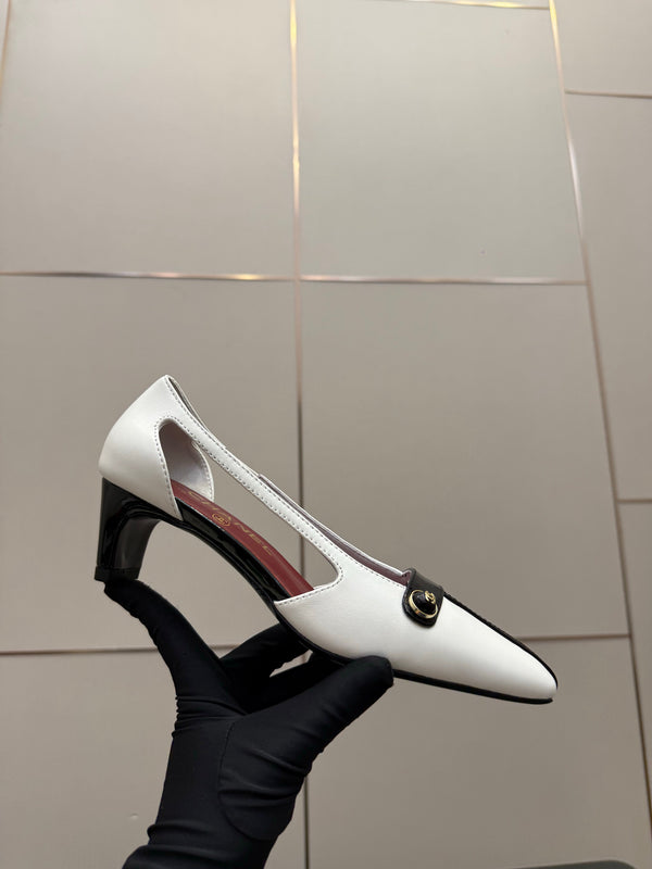 Slingback CC 26P 5 cm Cuir d'Agneau et Cuir Verni Blanc Noir 791606