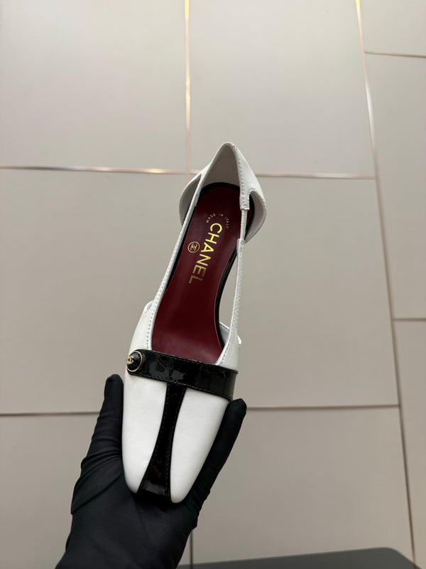Slingback CC 26P 5 cm Cuir d'Agneau et Cuir Verni Blanc Noir 791606