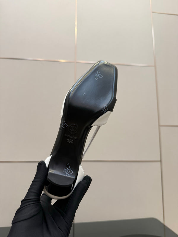 Slingback CC 26P 5 cm Cuir d'Agneau et Cuir Verni Blanc Noir 791606