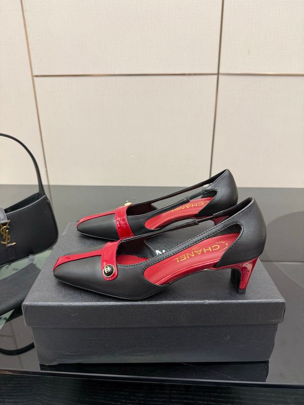 CC 26P Slingback 5cm Red Black Lambskin Patent Leather 791607
