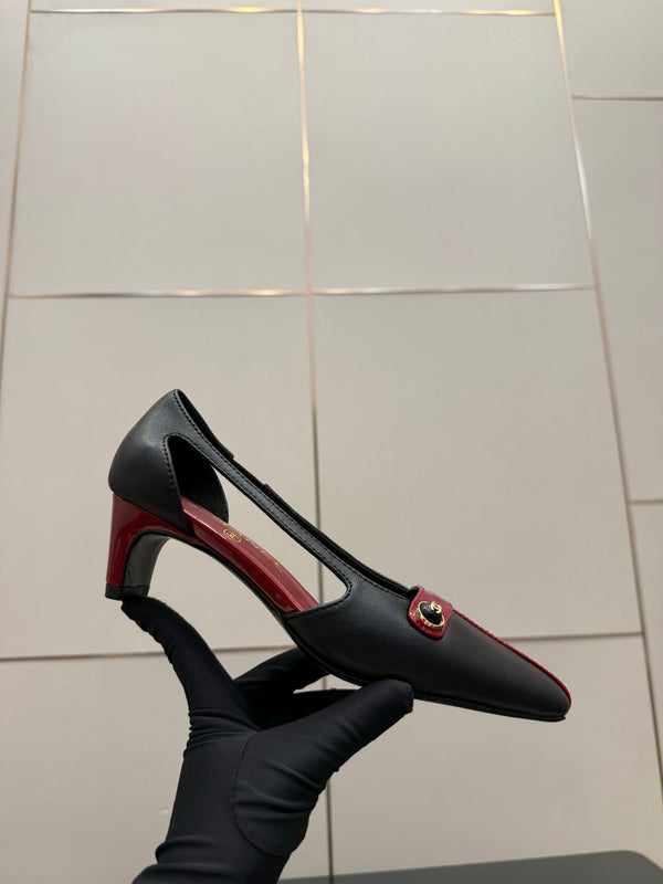 CC 26P Slingback 5cm Red Black Lambskin Patent Leather 791607