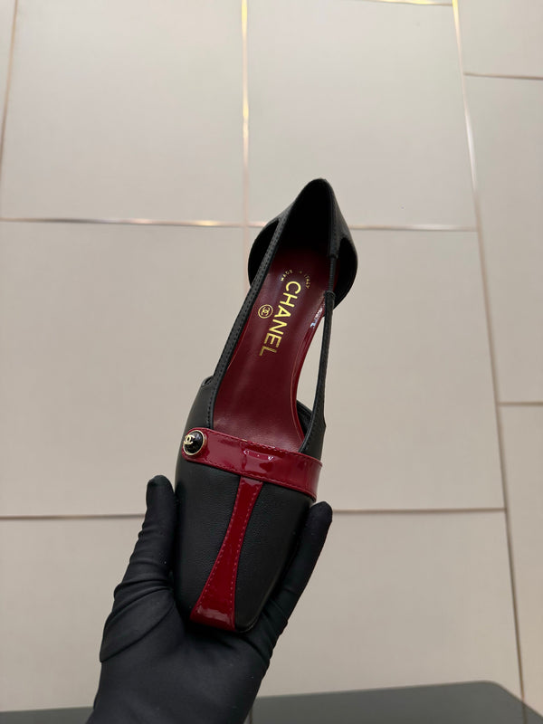 CC 26P Slingback 5cm Red Black Lambskin Patent Leather 791607