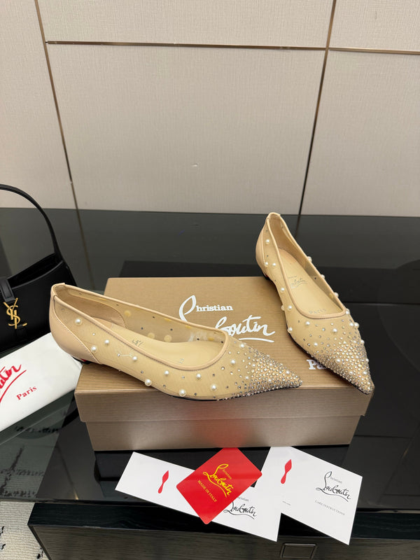 CL Degrastrassina Perla Ballet Flat Light Beige Mesh 828157