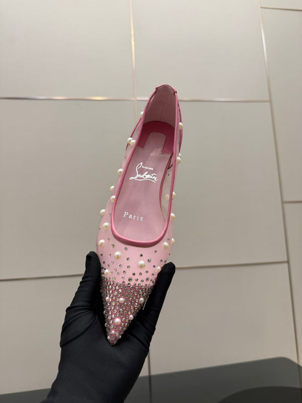 CL Degrastrassina Perla Ballet Flat Light Pink Mesh 828158