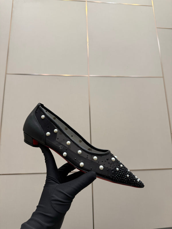 CL Degrastrassina Perla Ballet Flat Black Mesh 828160