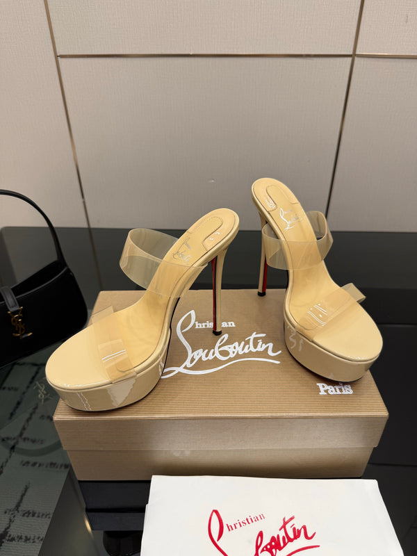 CL 2026 Just Loubi 14.5cm Mules Beige PVC Lambskin 828176