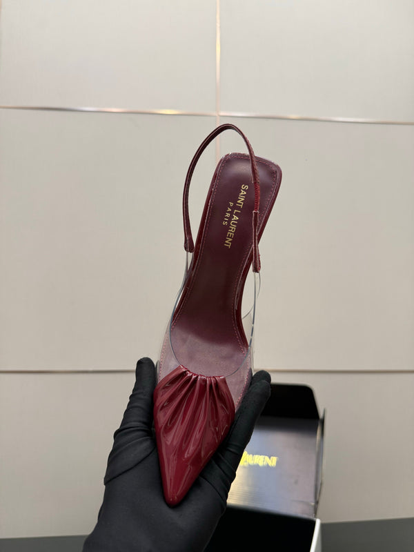 YSL Chica Slingback 10.5cm Burgundy Leather 828237