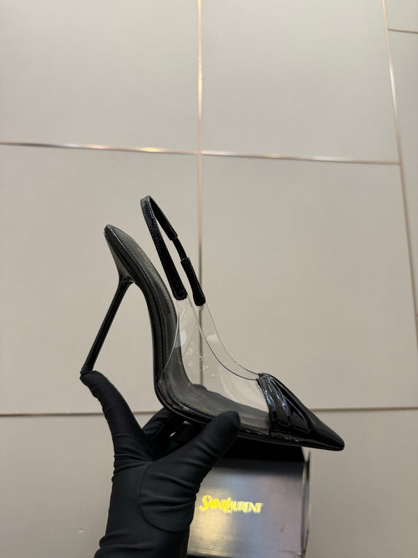YSL Chica Slingback 10.5cm Black Leather 828238