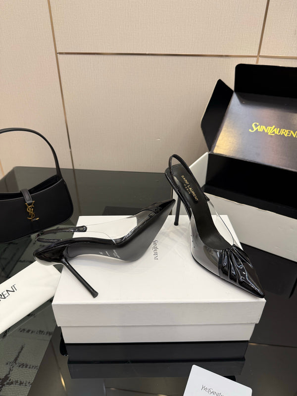 YSL Chica Slingback 10.5cm Black Leather 828238