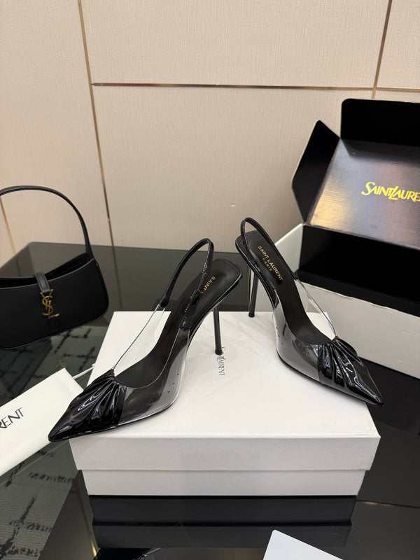 YSL Chica Slingback 10.5cm Black Leather 828238