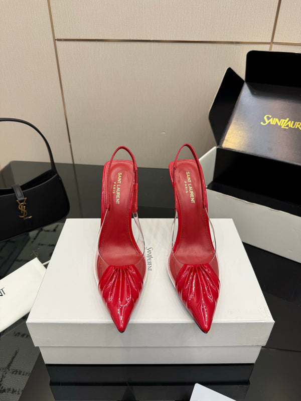 YSL Chica Slingback 10.5cm Red Leather 828239