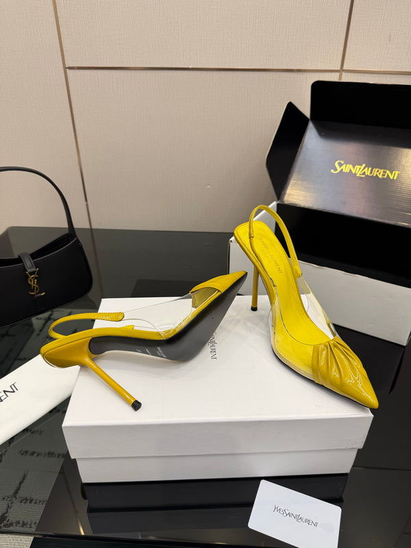 YSL Chica Slingback 10.5cm Yellow Leather 828241