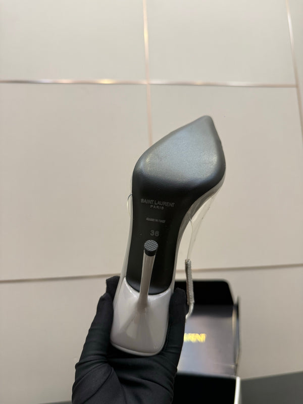 YSL Chica Slingback 10.5cm Grey Leather 828242