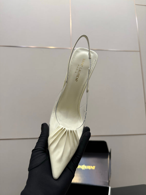 YSL Chica Slingback 10.5cm Cream Leather 828244