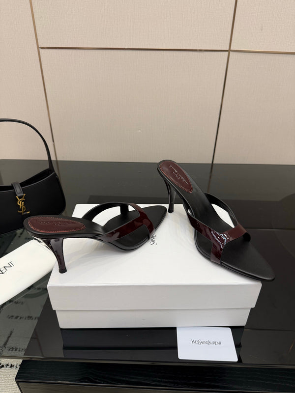 YSL Sandal 9cm Black Burgundy Cowhide 828246