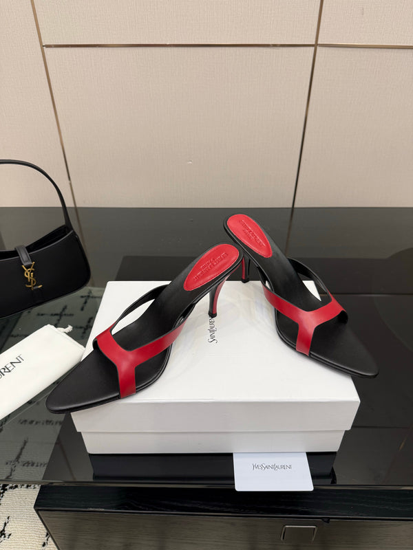 YSL Sandal 9cm Black Red Cowhide 828247