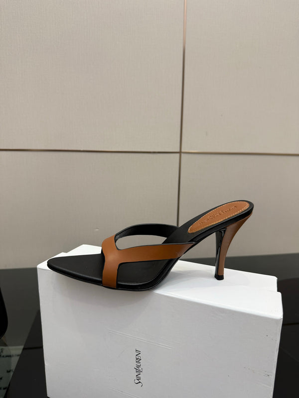YSL Sandal 9cm Black Brown Cowhide 828249