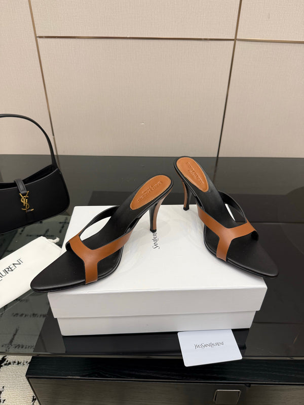 YSL Sandal 9cm Black Brown Cowhide 828249