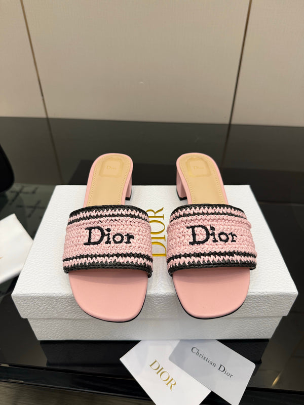 CD Dioriviera Woven Slides 4cm Pink Fabric Goatskin 828258