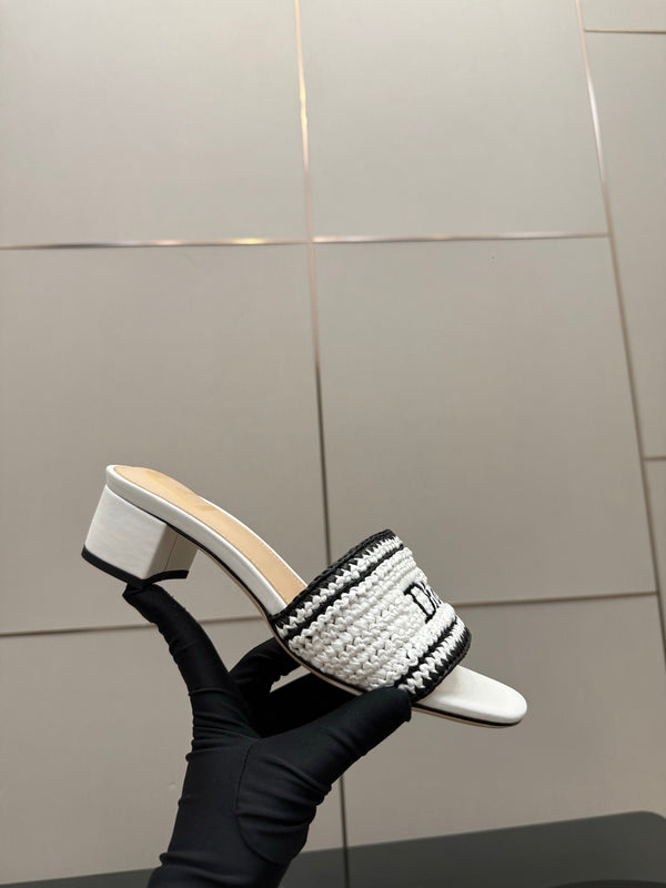 CD Dioriviera Woven Slides 4cm White Fabric Goatskin 828265