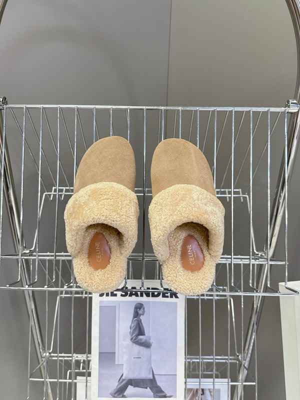CL 26s Wedge Mules In Sand Beige Suede And Wool