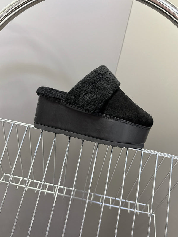 CL 26s Wedge Mules In Black Suede And Wool