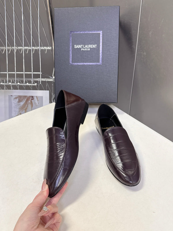 Mocassins YSL 26s Cuir Gaufré Marron Foncé 635586