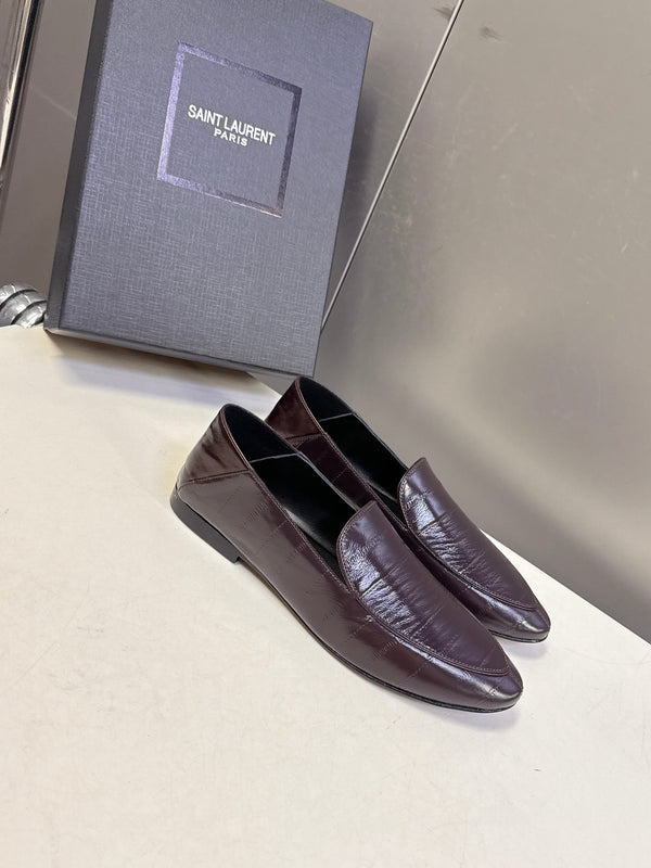 Mocassins YSL 26s Cuir Gaufré Marron Foncé 635586