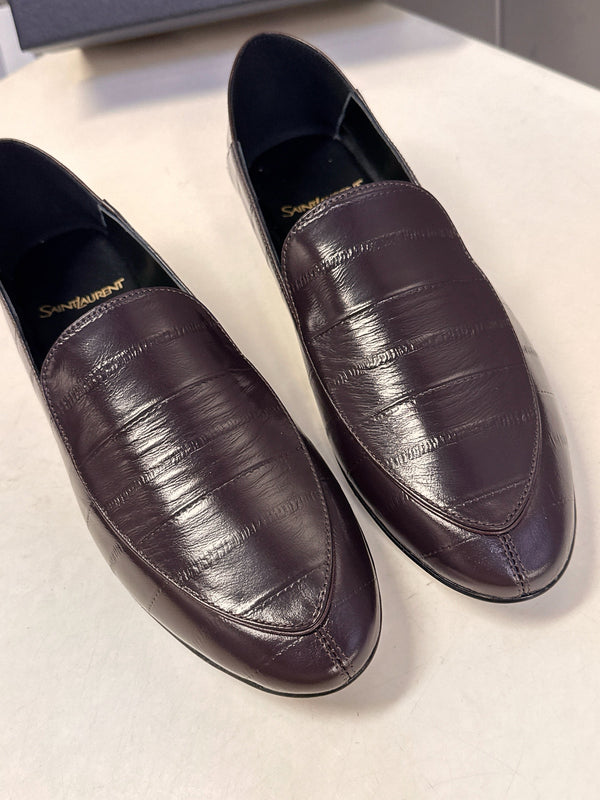 Mocassins YSL 26s Cuir Gaufré Marron Foncé 635586