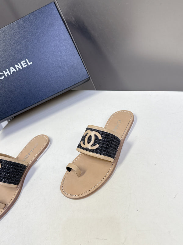 CC Été 2026 Mules Beige Noir Rafia Peau d'agneau 635522