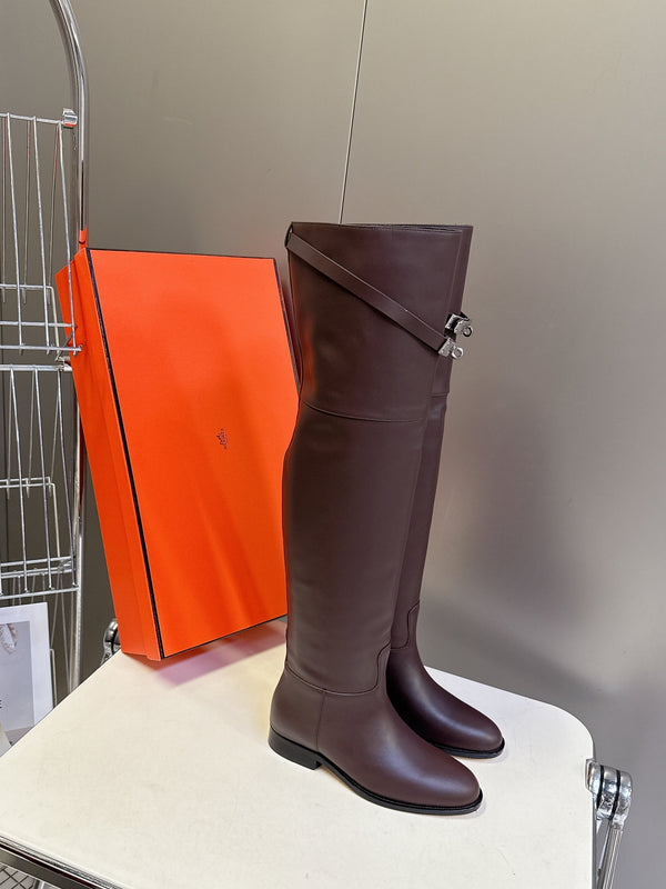 HM 26S Over The Knee Jumping Boots 2.5cm Dark Brown Leather 113816