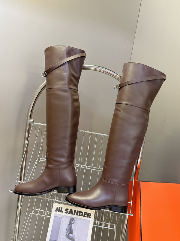 HM 26S Over The Knee Jumping Boots 2.5cm Dark Brown Leather 113816