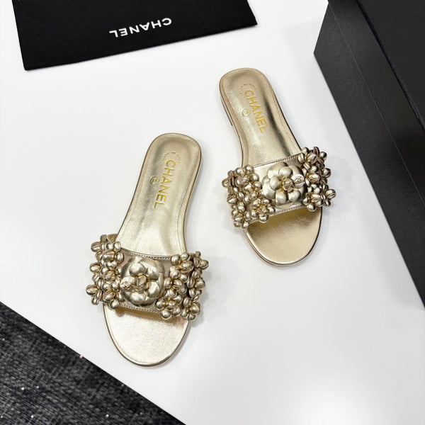 CC 25C Mules Flower Gold Metalic Calfskin