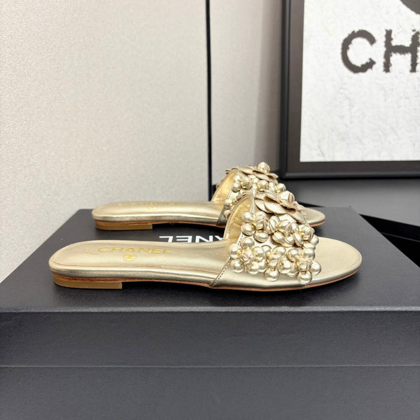 CC 25C Mules Flower Gold Metalic Calfskin