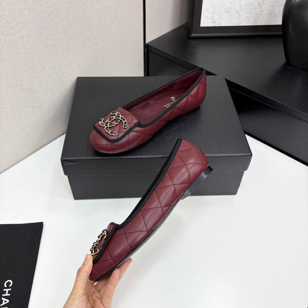 CC 25 Ballet Flat Large Logo Burgundy Quilted Calfskin