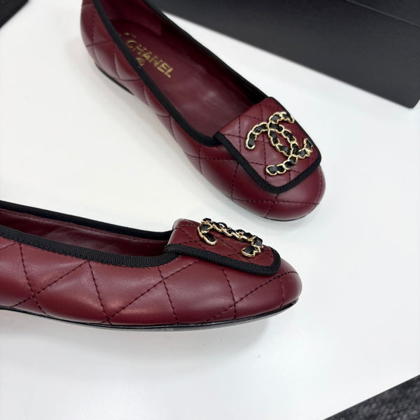 CC 25 Ballet Flat Large Logo Burgundy Quilted Calfskin