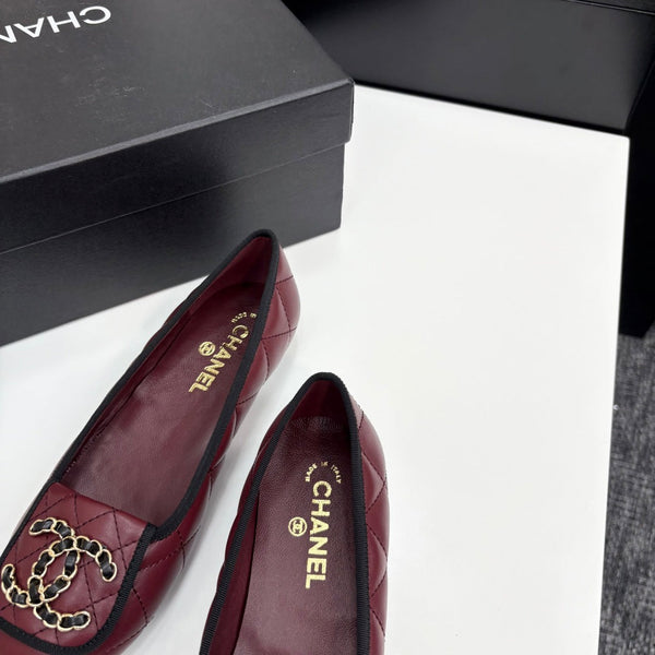 CC 25 Ballet Flat Large Logo Burgundy Quilted Calfskin