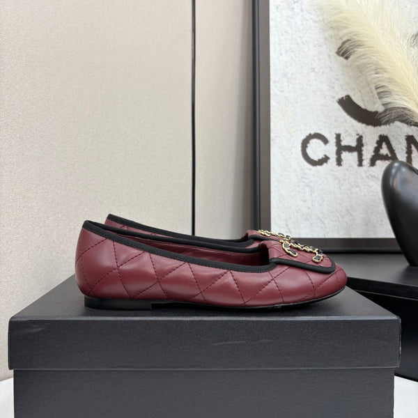 CC 25 Ballet Flat Large Logo Burgundy Quilted Calfskin