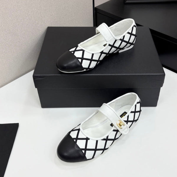 CC 25 Mary Jane Black White Quilted Calfskin