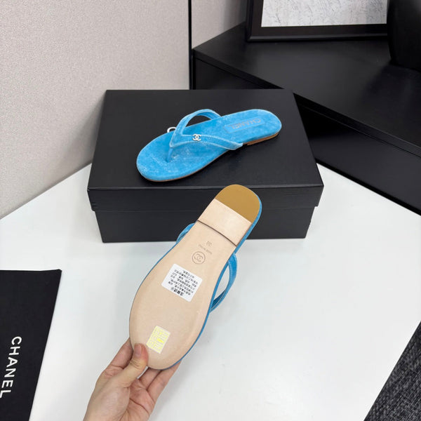 CC Crystal Logo Thong Sandal Sky Blue Velvet 352479