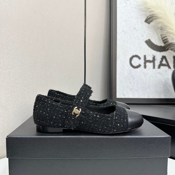CC25 Mary Janes Black Tweed And Cowhide 352507