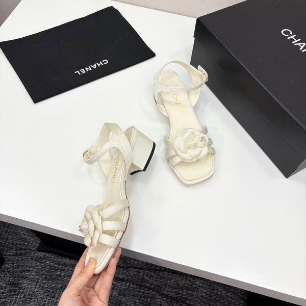 CC 25 Camellia Open Heel Sandals 50mm Ivory Sheepskin And Fabric 368812