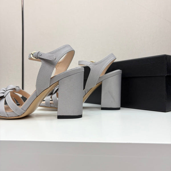 CC 25 Camellia Open Heel Sandals 90mm Grey Beige Sheepskin And Fabric 368817