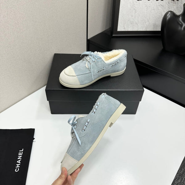 CC 26s Loafers Flat Light Blue Suede Leather Fur 109157