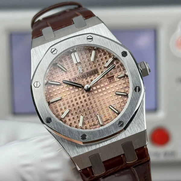 Audemars Piguet Royal 33mm Pink Gold Dial Brown Crocodile Leather