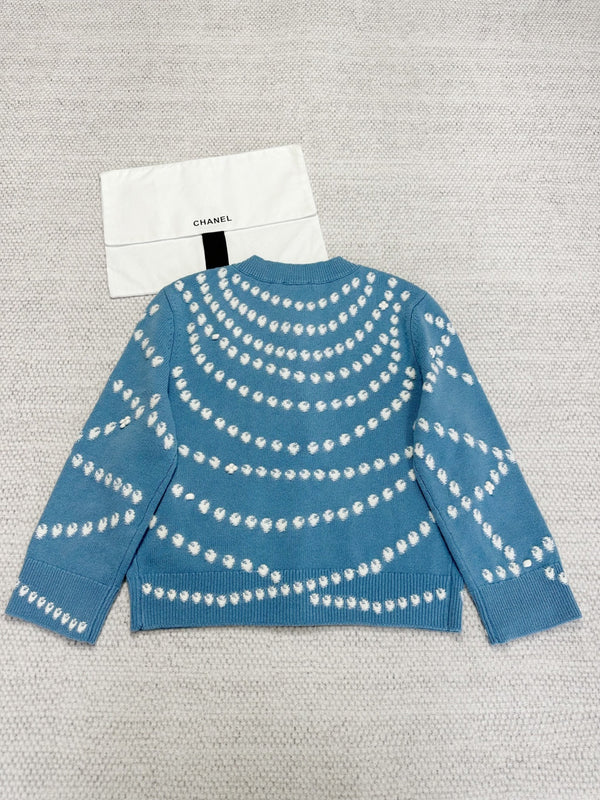 Cardigan 25 perles en cachemire bleu